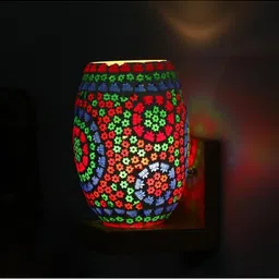 1ST TIME Multicoloured & Multicoloured Colourblocked Wood Cylinder Shaped Wall Lamp image 4