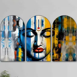 SAF Multicoloured Set of 3 Piece MDF Religious Wall Paintings-picture-39