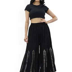 SRISARAS Women Pack Of 2 Floral Self Design Wide Leg Cotton Ethnic Palazzos image 5