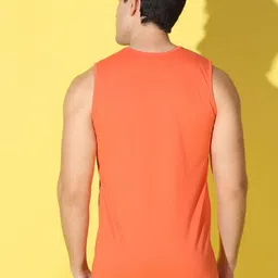 WOOSTRO Pack Of 2 Printed Pure Combed Cotton Gym VestsVWS26(ENJOY ORANGE)(ALONE WHITE) image 3