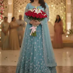 PU FASHION Women Embroidered Sequinned Semi-Stitched Lehenga & Blouse With Dupatta image 5