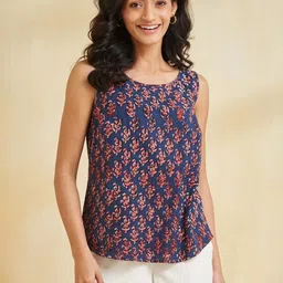 Fabindia Women Floral Printed Round Neck Sleeveless Cotton Top-picture-27