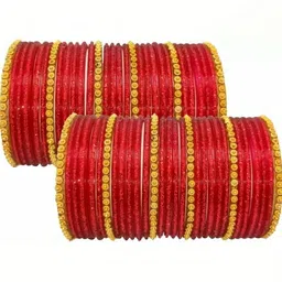 Shasmi Red Glass Artificial Stones Bangle image 3