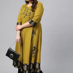 KALINI Ethnic Motifs Yoke Design Sequinned Cotton Anarkali Kurta image 3