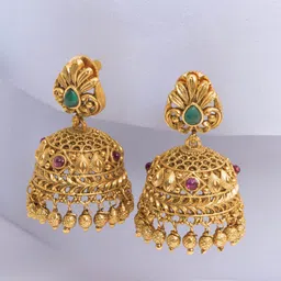 South Temple Jewellery Gold-Plated Artificial Stoned Studded Dome Shaped Jhumkas image 3