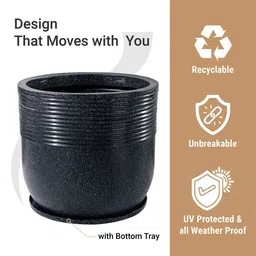 Kuber Industries Black Textured Roto Mould Flower Planters With Tray image 5