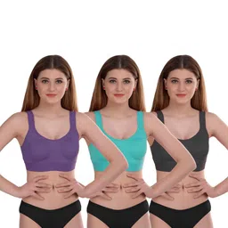samvar Women Purple,Blue,Black Cotton Bra Panty Set for Lingerie Set Undergarments Pack of 3-picture-34