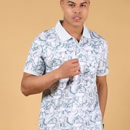 V-Mart Men Geometric Printed Polo Collar Cotton T-shirt-picture-50