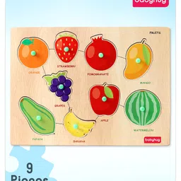 Babyhug Wooden Fruits Puzzle Multicolour - 9 Pieces-picture-20