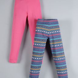 Plum Tree Pack Of 2 Aztec Printed And Solid Leggings - Blue Pink-picture-45