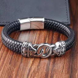 The Roadster Lifestyle Co Men Leather Knot-Detail Bangle Style Bracelet-picture-40