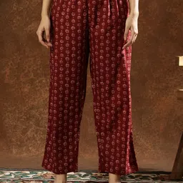 Anouk Floral Printed V-Neck Thread Work Pure Cotton A-Line Kurta With Palazzos & Dupatta image 5