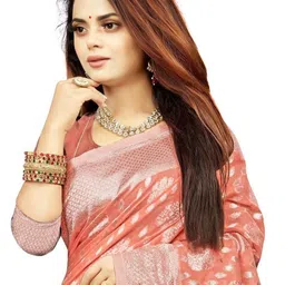 Moda Rapido Woven Design Zari Work Pure Cotton Banarasi Saree With Blouse image 2