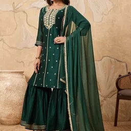 House of Pataudi Embroidered Kurta & Sharara with Dupatta-picture-45