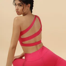 Fitkin Pink Nylon Non-Wired Removable Padding Workout Bra image 5