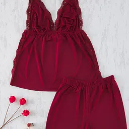 Trendyol V-Neck Lace Detail Night Suit-picture-39