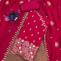 Rangtulika Ethnics Motifs Embroidered Georgette Unstitched Dress Material-image-46