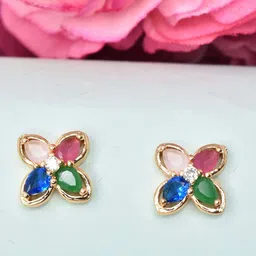 MEIRA JEWELLERY Rose Gold Plated Artificial Stones Studded Floral Shaped Studs-picture-37