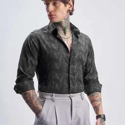 HIGHLANDER Slim Fit Floral Textured Spread Collar Shirt-picture-9