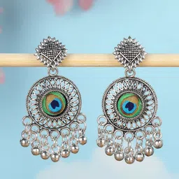 Fashion Frill Artificial Stones Silver Plated Geometric Drop Earrings image 4