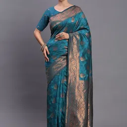 Mitera Ethnic Motifs Woven Design Zari Banarasi Saree With Blouse Piece-picture-27