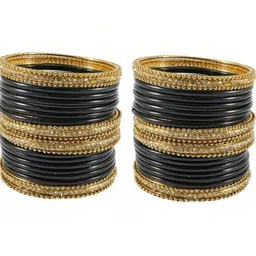 LLL FASHION Set Of 40 Black Glass Artificial Stones Bangle image 3