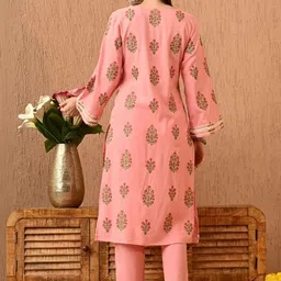 Anouk Rustic Women Floral Printed Regular Mirror Work Kurta with Trousers image 4