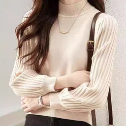 HERE&NOW Women Long Sleeves High Neck Balloon Sleeves Pullover-picture-24