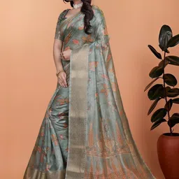 BAFNA MENS WEAR Woven Design Zari Silk Blend Saree image 2