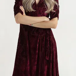 ELLE Women Ethnic Motifs Self Design Tie-Ups V-Neck Fit and Flare Midi Dress image 5