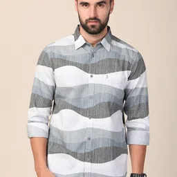 MERCHANT MARINE Men Standard Slim Fit Horizontal Stripes Sheer Printed Casual Shirt-image-49