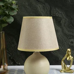 TAYHAA Gold-Toned & Off White Ceramic Contemporary Frusturical Shaped Table Lamp image 2