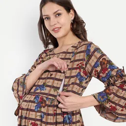 Mammas Maternity Floral Print Flared Sleeve Maternity A-Line Midi Dress image 3