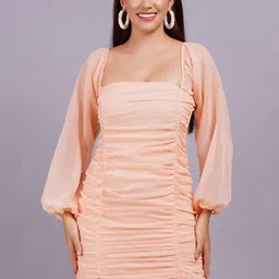 OH MI DIOS Bishop Sleeves Ruched Georgette Sheath Dress image 3