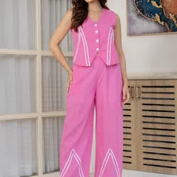 BAESD Self Design Laced Pure Cotton Waistcoat With Palazzos image 2
