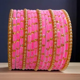 SAND Pink Glass Artificial Stones & Beads Bangle image 2