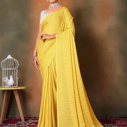 VRAGI Striped Woven Design Pure Chiffon Saree-picture-11