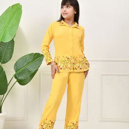 Bella Moda Girls Embroidered Long Sleeves Pure Cotton Shirt With Trouser-picture-0