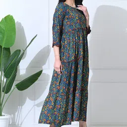 SILAKIVA Floral Printed Flared Sleeves Cotton A-Line Dress image 4