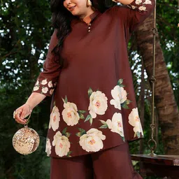 Instafab Plus Women Plus Size Floral Printed Kurta with Palazzos image 4