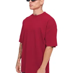 Leotude Men Solid Round Neck Cotton Oversized T-shirt image 4