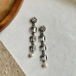 NAMAN ARTS Silver-Plated Oxidised Contemporary Drop Earrings-image-24