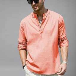 Navkanj Band Collar Roll-Up Sleeves Short Kurta image 5