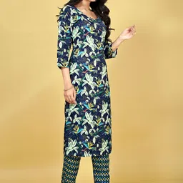 JDS LIFESTYLE Floral Printed Round Neck Straight Kurta With Trousers image 3