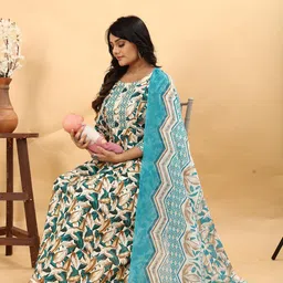 SKY FAB Women Ethnic Motifs Printed Pleated Gotta Patti Kurta with Trousers & With Dupatta image 5