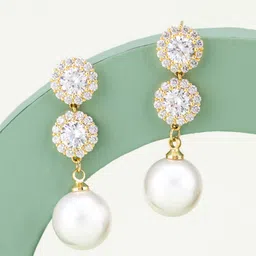 Kushal's Fashion Jewellery Rhodium-Plated Zircon Studded & Pearls Beaded Drop Earrings-picture-19