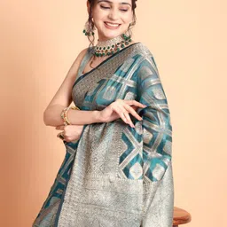 Areca Designer Ethnic Motifs Zari Organza Banarasi Saree image 5