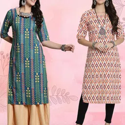 Ethnic basket Women Pack Of 2 Multicoloured Crepe Kurtas-picture-13