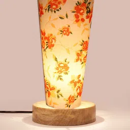 Devansh White Cotton Cylinder Table Lamps With Brown Round Wood Base image 4