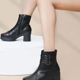 Froh Feet Women Double Buckle Block Heel Ankle Boots image 3